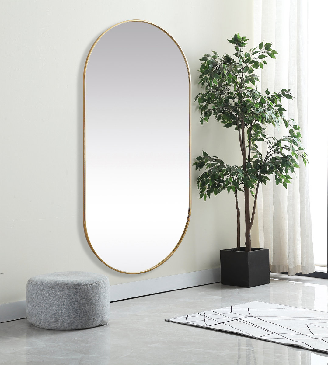 Elington Metal Oval Mirror, 72"  x 36", Brass