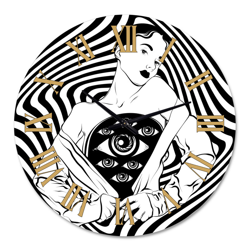 Horloge murale moderne Empowered Cosmic Women Geometric Goddess Series - noir et blanc, Grand
