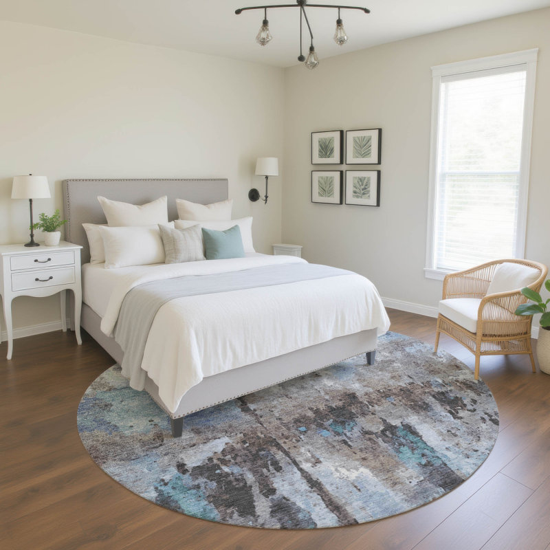 Premium Machine Washable Mayfield Abstract Rug, Blue, 8' Round