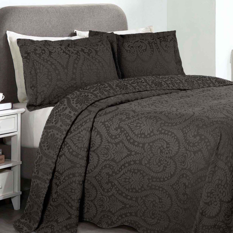 Ensemble de couvre-lit et de couvre-lit Aspen, Gris anthracite, Couvre-lit grand + 2 taies décoratives standard