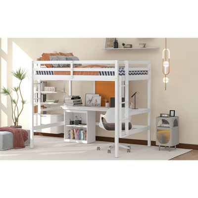 Lit mezzanine blanc avec bureau et tablettes - Maximisez l'espace de rangement