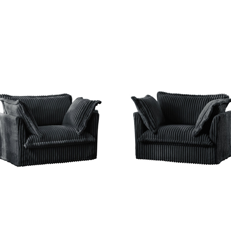 2 - Seat Gray Corduroy Armchair With Deep Seats And Spacious Seating Luxurious Cushions, Natural Design, Removable Covers, Wood Frame Of Armchairs For Bedroom Living Room Seating, High Back Pillows,