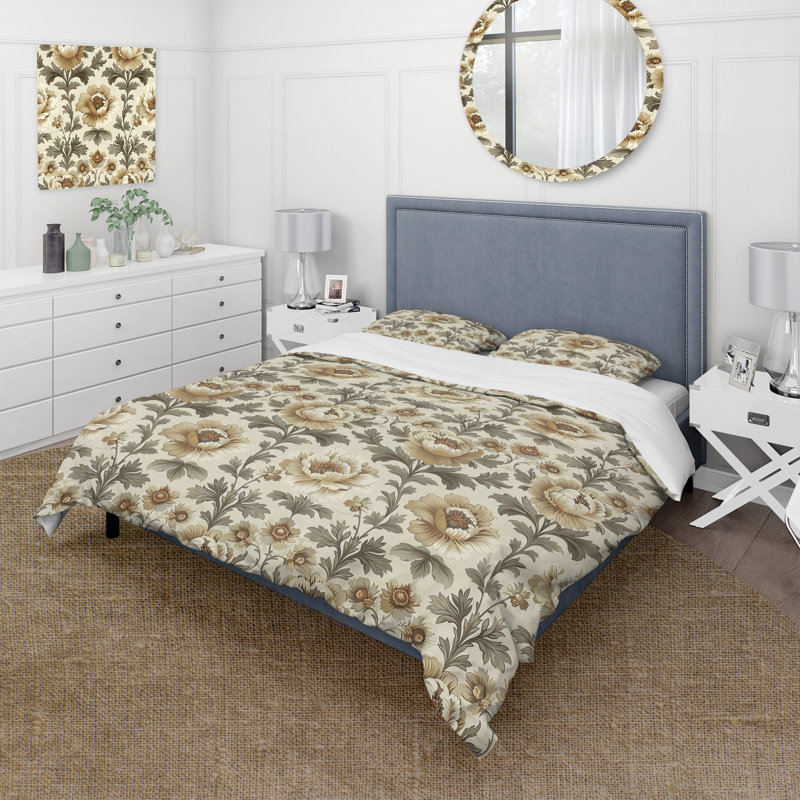 Ensemble de housse de couette Traditional Beige Brown Traditional Floral Garden