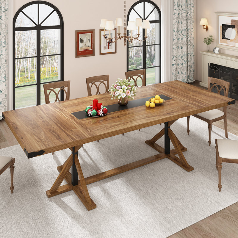 Dariusz Farmhouse Dining Table, Kitchen Rectangular Large Rustic Dinner Table, Adjustable Leg For Dining Living Room, Oak