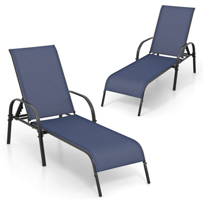 Ebern Designs 2 Pcs Patio Lounge Chair Chaise Adjustable Reclining Armrest Navy