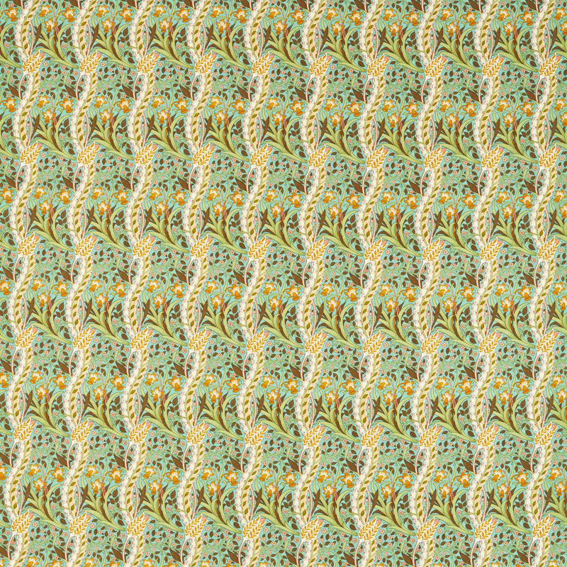 Daffodil Fabric, Cove Blue/Chocolate
