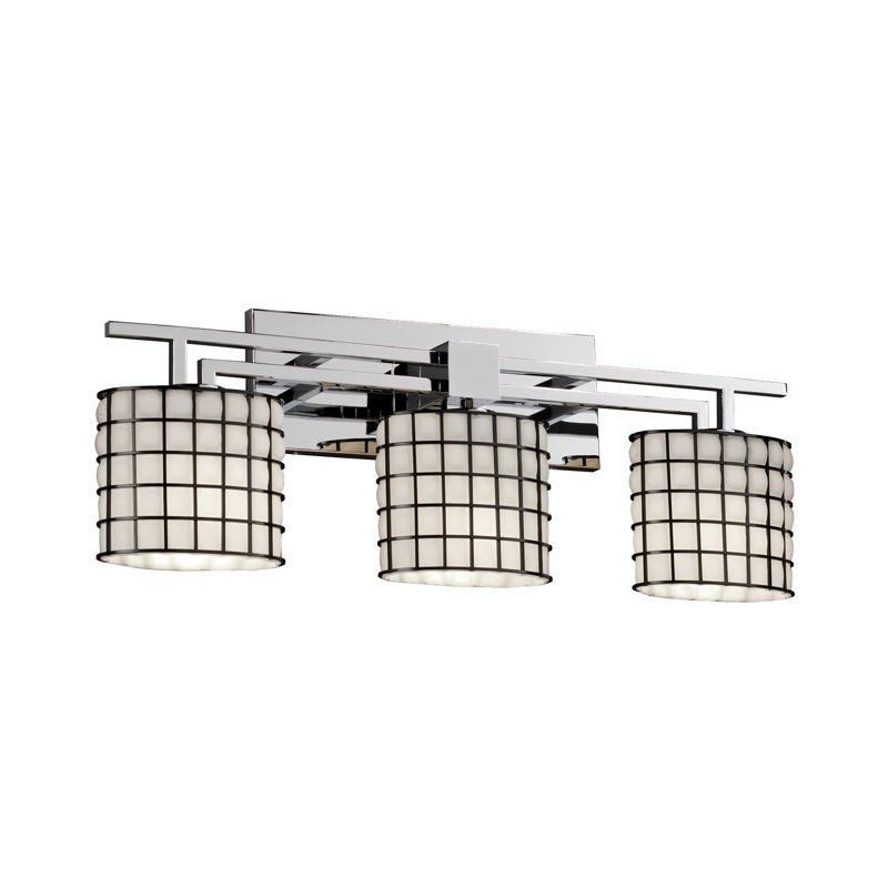 3 - Light Vanity Light, Polished Chrome, Grid with Clear Bubbles, Oval