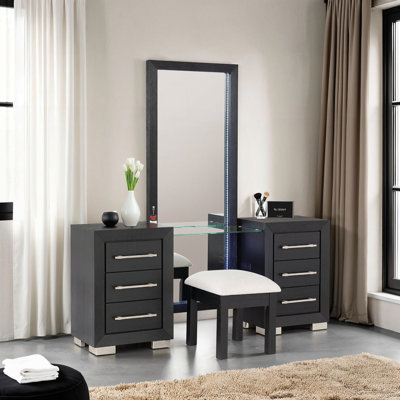 Contemporary Vanity with USB Port and Full-Length Mirror