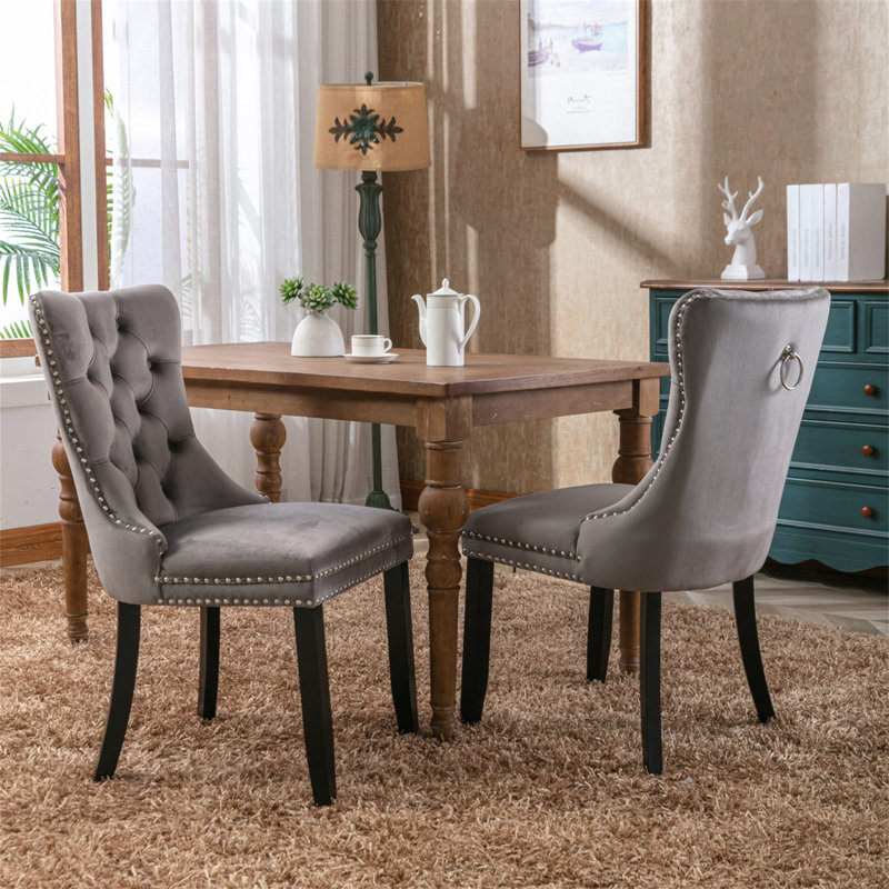 Chaise rembourrée Damine, Noir, noir, noir, noir, Velours gris velours