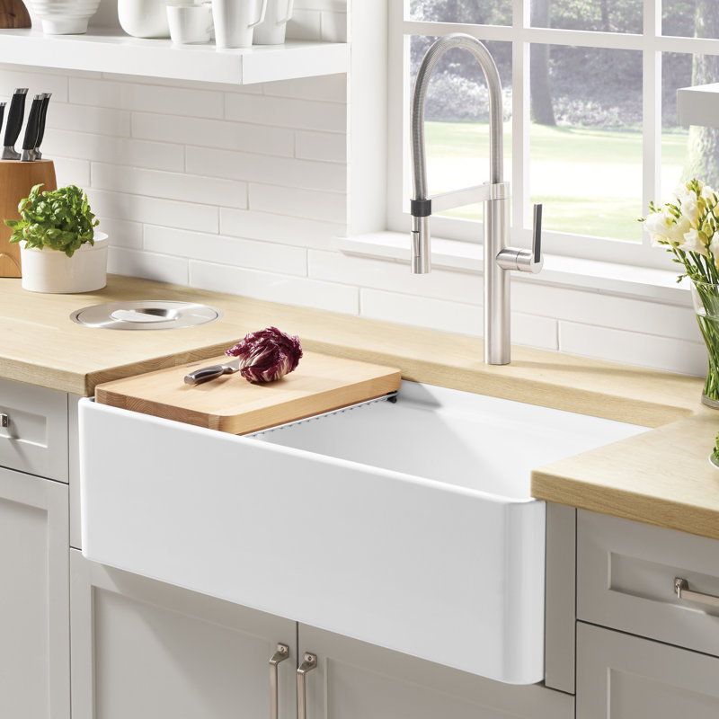 Profina 36" Single Bowl Apron-Front Fireclay Farmhouse Sink - White, White