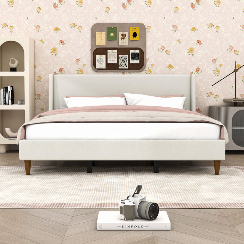 Upholstered Platform Bed with Headboard, King