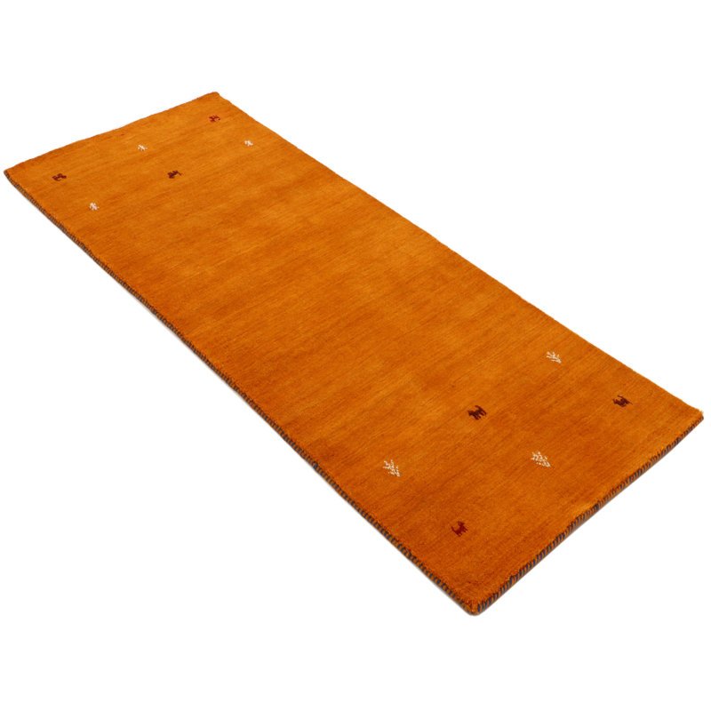 Handwoven Wool Gabbeh Uni Orange Rug, Runner 75 x 200cm