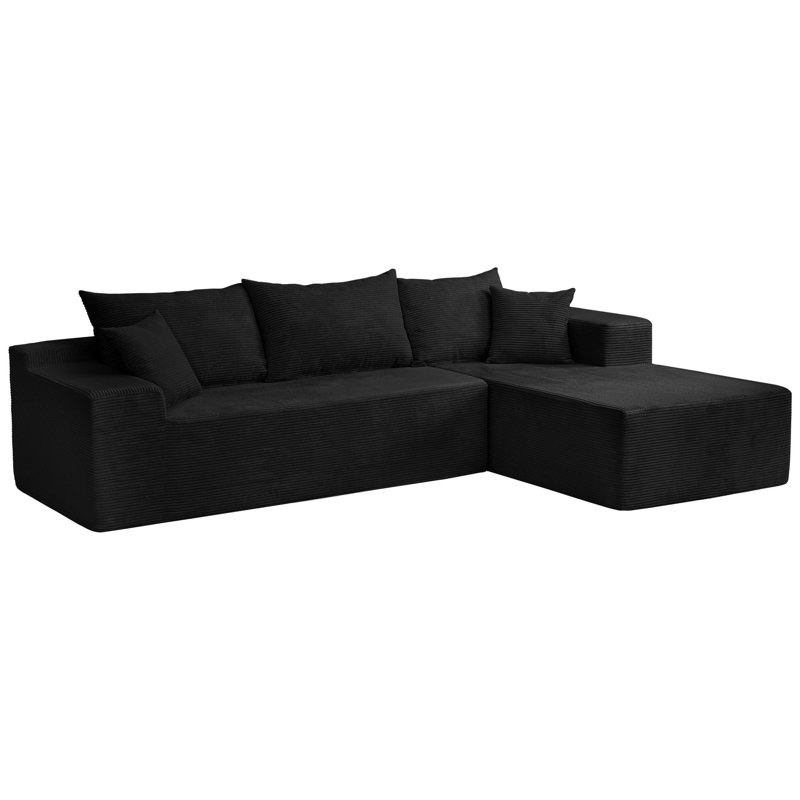 Thaxted Boneless 2 - Piece No Assembly Required Upholstery Sofa Free Combination Sofa with Pillow, Black Corduroy