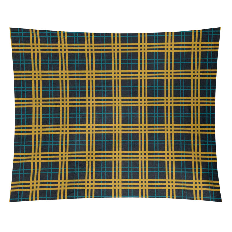 Tapisserie en microfibre Jacksonville, H 27,5 po x l 37,5 po, Noir / bleu sarcelle / or