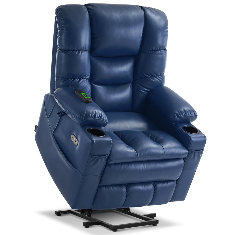 Dual Motor Power Recliner Lift Chair with Adjustable Power Headrest, Lumbar & Seat Heating, Faux Leather, Blue
