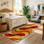 Tapis de couloir de cuisine moderne et abstrait, motif de vagues rétro rouge-orange et jaune, long tapis antidérapant pour la cuisine, le couloir, la salle de lavage et le vestibule