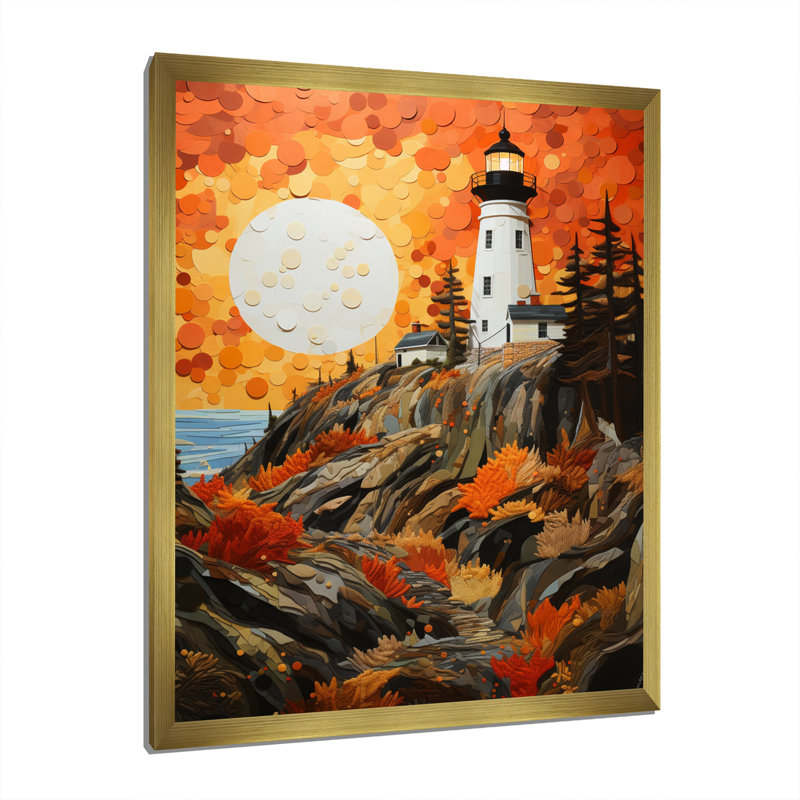 Reproduction d'art sur toile, "Phare avec lumière pastorale I", H 32 po x l 24 po x P 1 po, Encadrement doré