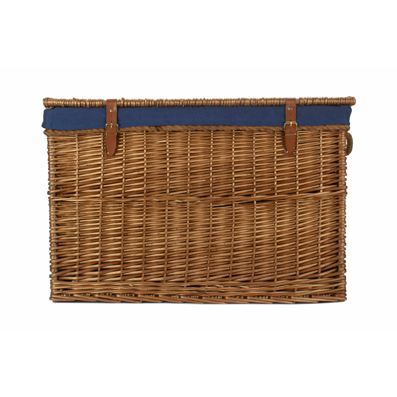 Fleur De Lis Wicker Storage Hamper Basket with Lining, Light Steamed/Navy Lining