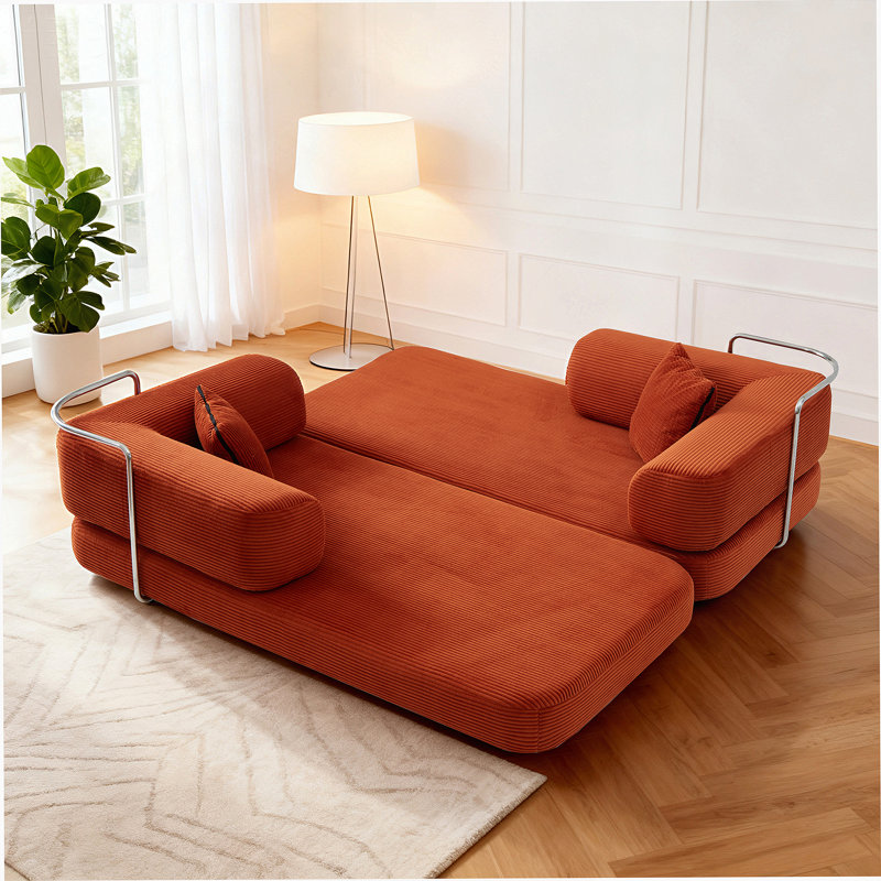 Boneless Convertible Floor Sofa Bed With Blanket Pillow And Enhanced Frame Stability For Living Room And Bedroom Comfort.