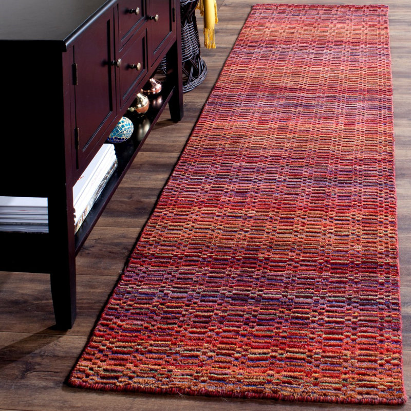 Tapis rouge / brun en laine Hossain, Tapis de couloir 2 pi 3 po x 6 pi