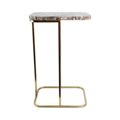 Sagebrook Home 24X15" Agate Top C-Table, White/Gold