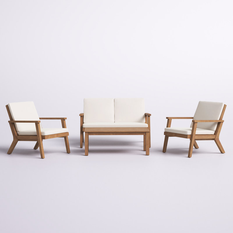 Channing Acacia 4 - Person Patio Conversation Set with Cushions, Brown Patina, Cream