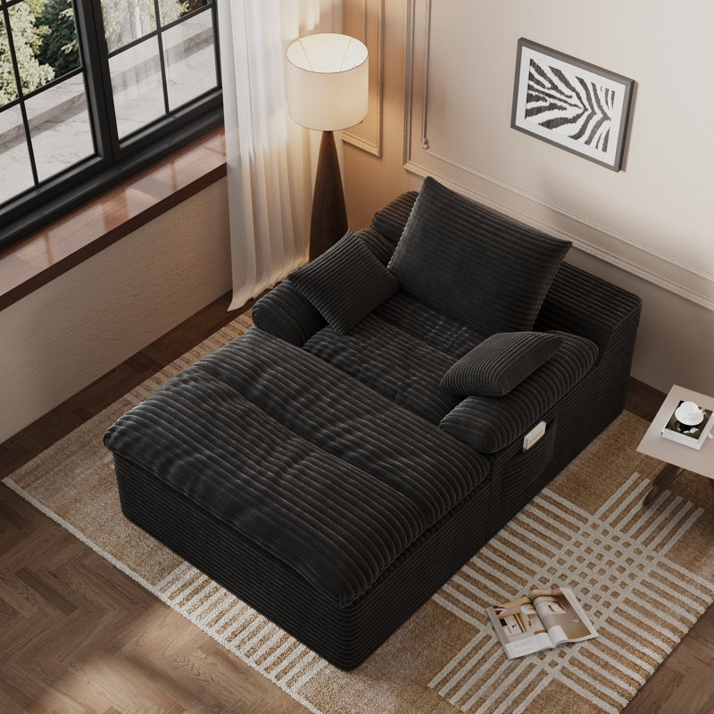 Méridienne intérieure 43,3 po en velours côtelé, fauteuil simple avec 2 coussins et poches latérales, aucun assemblage requis