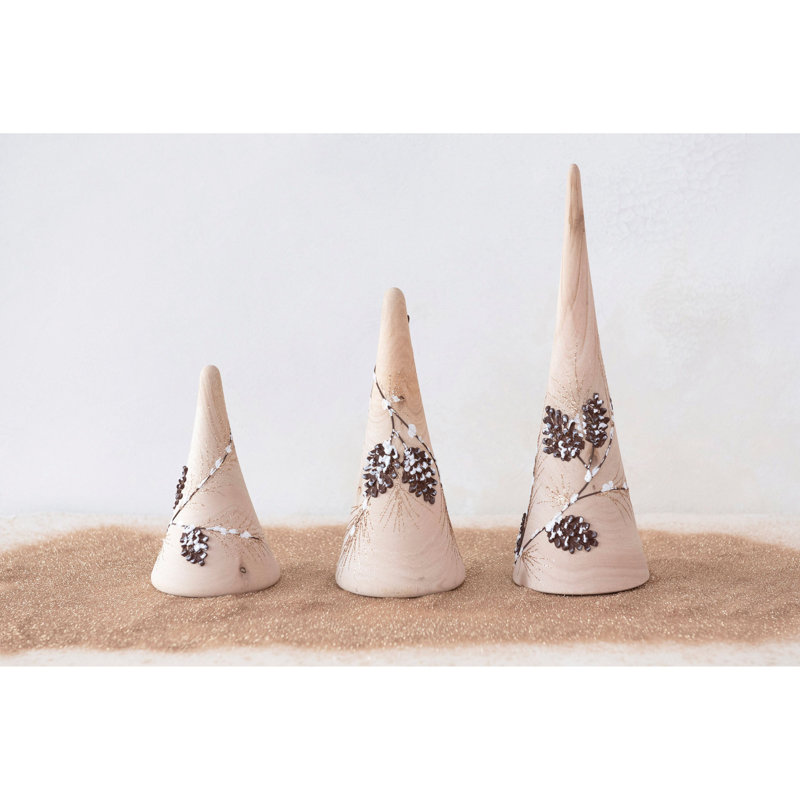 Hand-Painted Eucalyptus Wood Tree With Pinecone