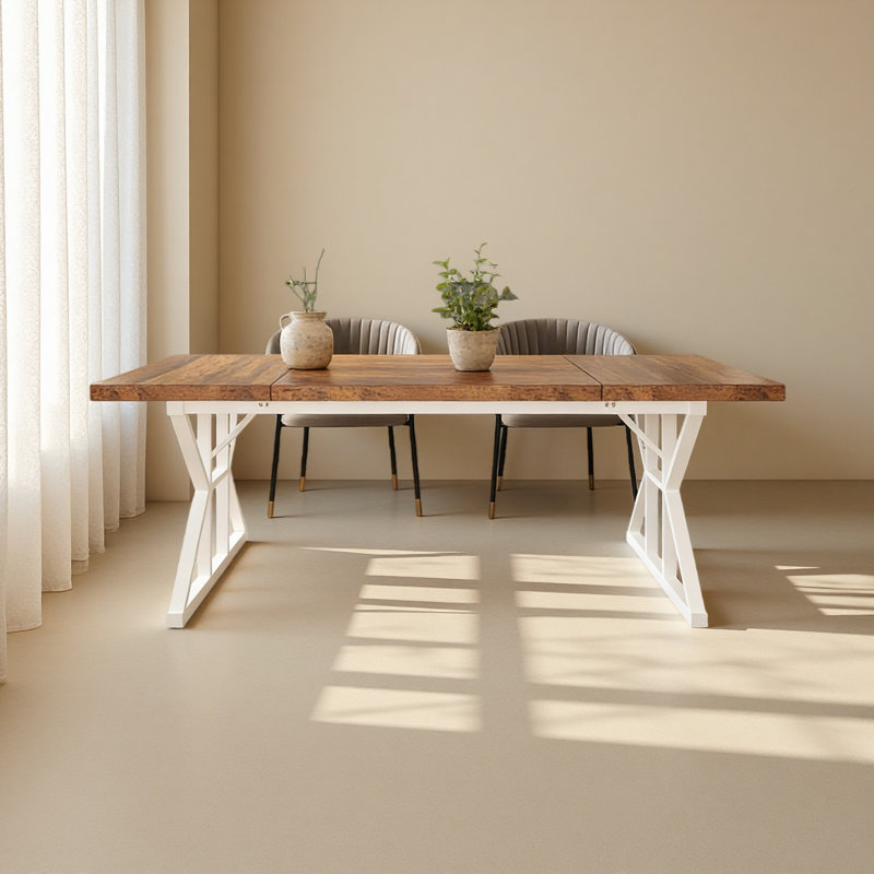 X-Shaped Design Kitchen Table,Dining Table,Computer Desk, White, Brown