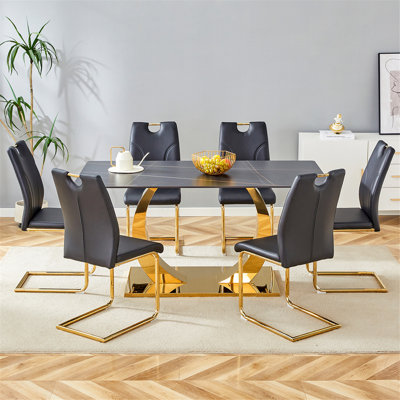 Ensemble de table de salle à manger 7 pièces avec base en métal