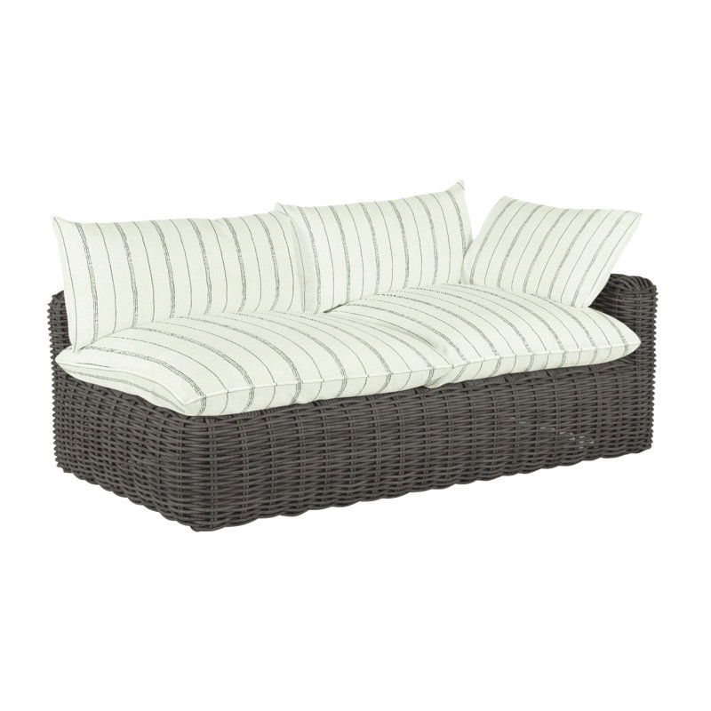 Montecito 75.25" Wide Outdoor Wicker Left Hand Facing Loveseat with Cushions, Slate Gray, Welt, Dove Sunbrella® Linen