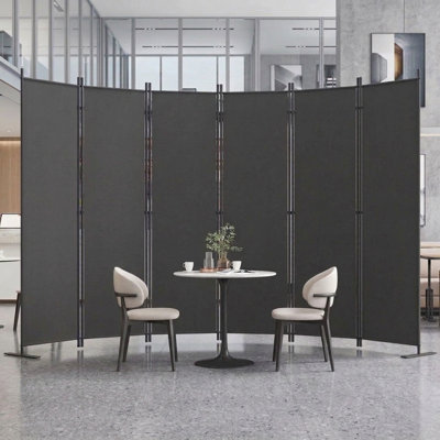 Panel Privacy Screen, Black Gray Folding Freestanding Room Divider With Sturdy Metal Frame, Flexible Partition For Office Studio Classroom