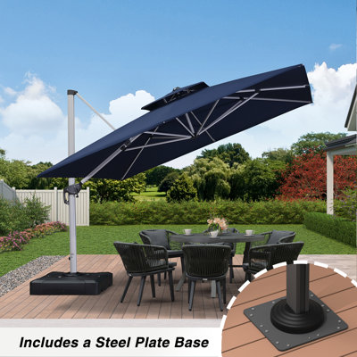 Parasol en porte-à-faux carré 11 pi avec base en acier Zarnish