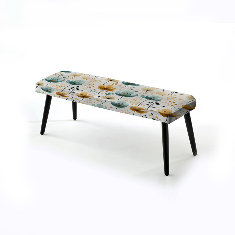 Banc rembourré floral noir, Minimalist Green/Yellow Floral Charm Botanic