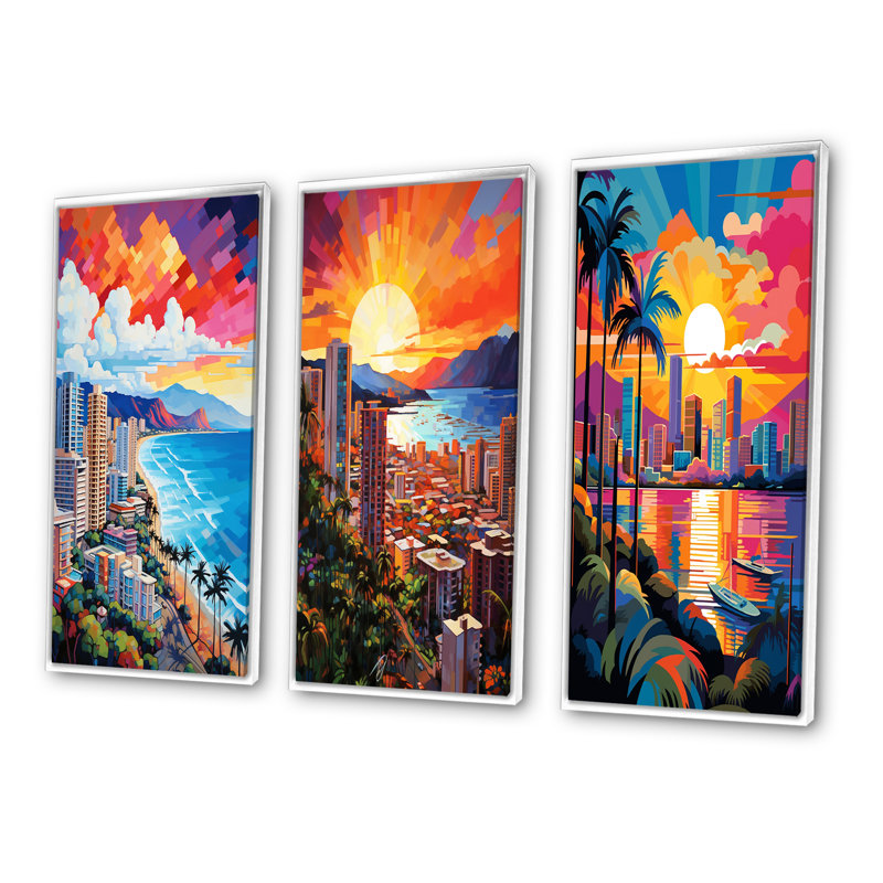 «City Maui Popart II», 3 pièces, Cadre blanc, H 20 po x l 36 po