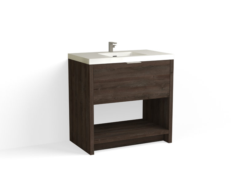 Vista 36" W Freestanding Single Bathroom Vanity, White Nanomatte/Matte Black, White Gloss, Single-Hole
