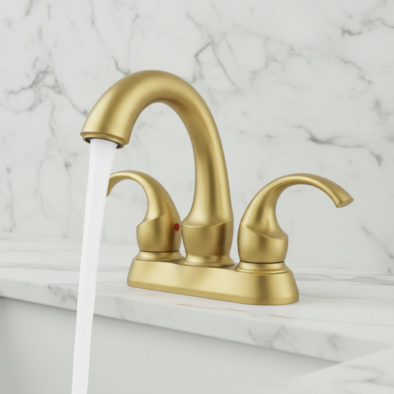 High Arc Double Handle Centerset Bathroom Faucet with Pop-Up Drain, Brushed Gold