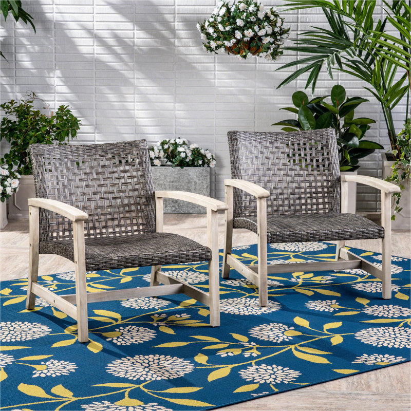 Chaise club en bois et osier Hampton (ensemble de 2)