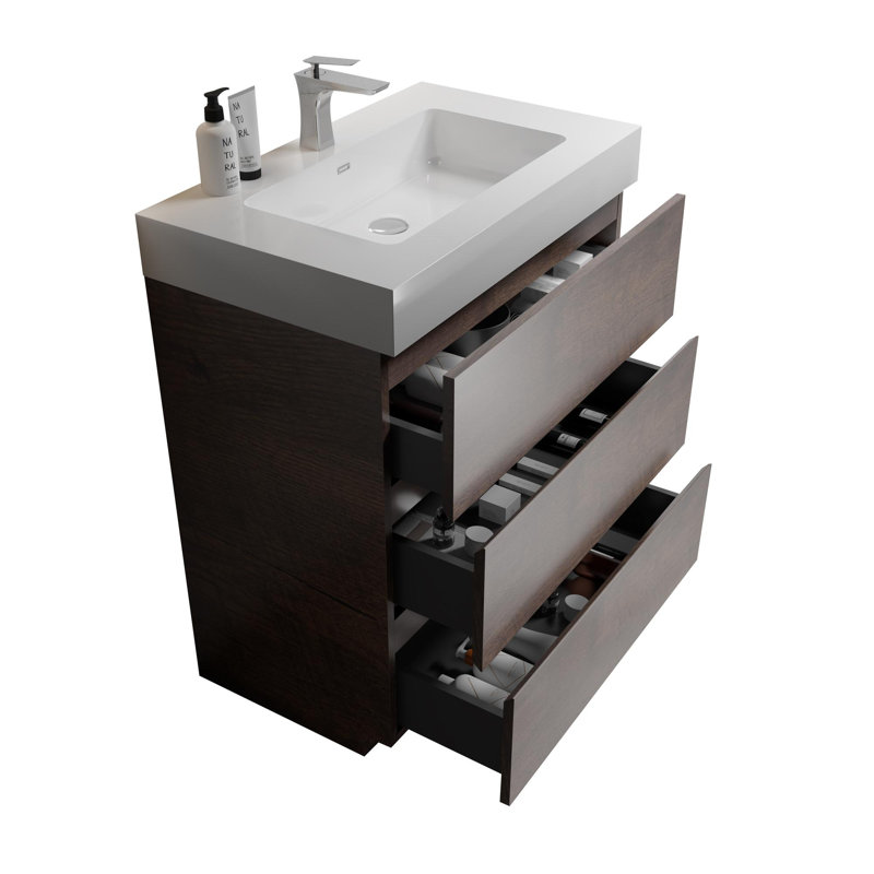 Meuble-lavabo moderne avec lavabo, Noyer, Blanc