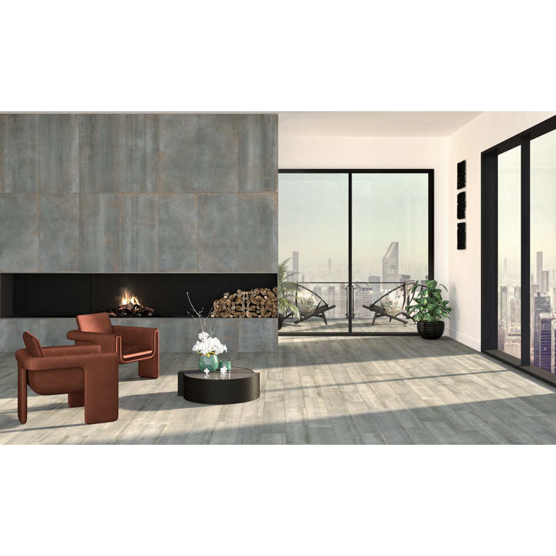 23.7" x 47" Porcelain Singular Wall & Floor Tile, Steel