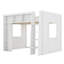 Grand lit mezzanine en bois avec armoires de rangement et tablettes, blanc-564399780