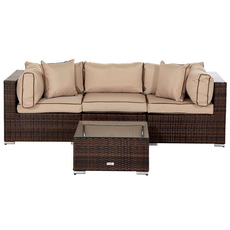 Ewing 3 Seater Rattan Sofa Set, Chocolate/Coffee Cream