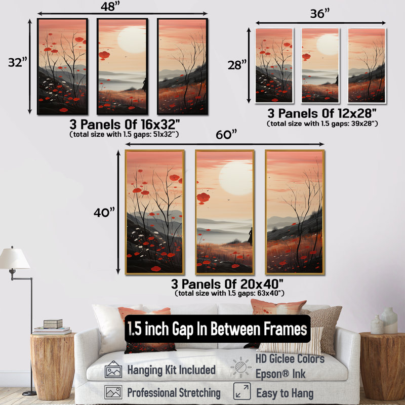«Meadow Mystic Wilderness I», ensemble d'art mural sur toile Meadow, Cadre flottant doré, H 32 po x l 48 po