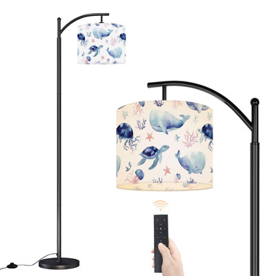 Lampe sur pied Arc, animaux de mer, aquarelle bleue, océan, motif de tortue, baleine, baleines avec télécommande, lumières DEL, abat-jour réglables, grandes lampes debout pour le bureau de lecture, salon