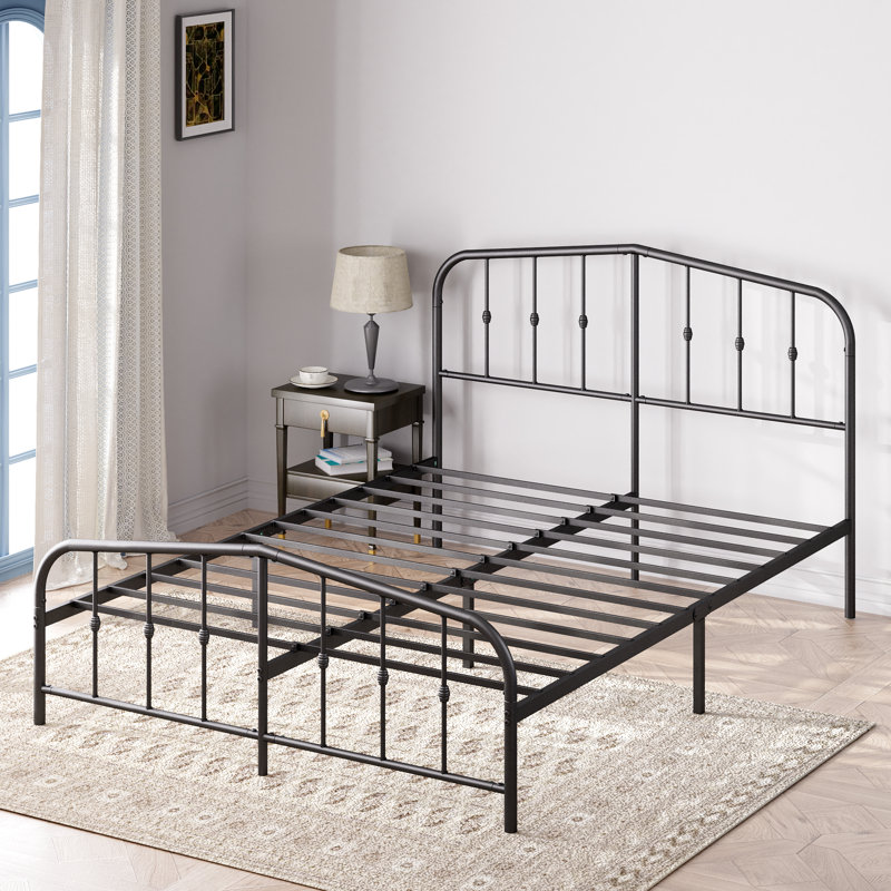 Waco Metal Bed Frame with Vintage Headboard, Black, Kingsize (5')