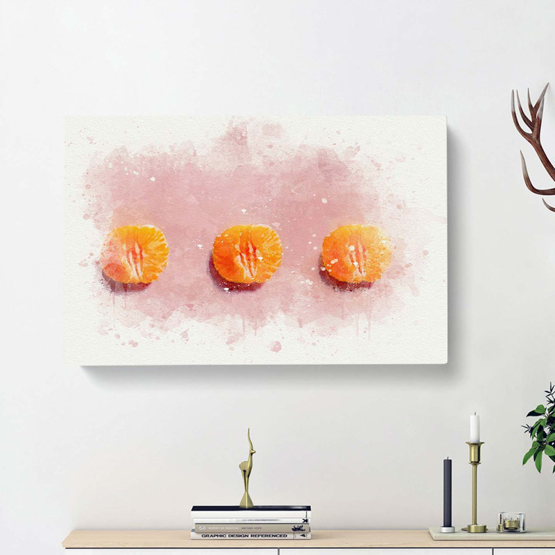Oranges On Pink In Abstract - Wrapped Canvas Print, 35cm H x 50cm W x 3cm D