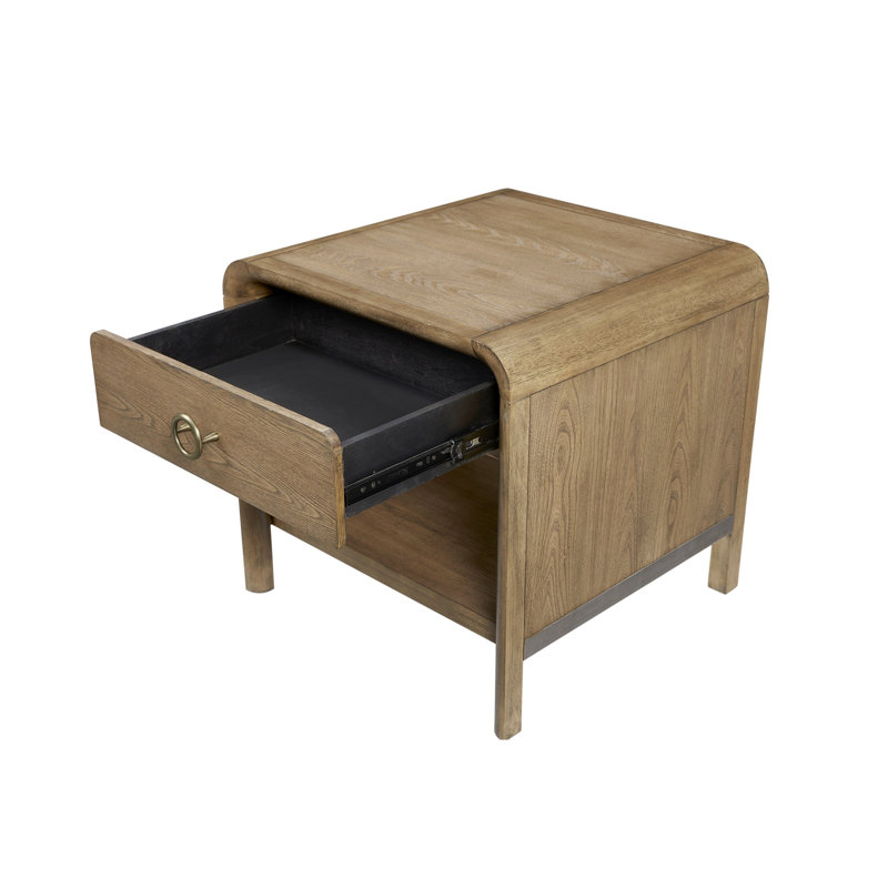 Table de bout Waterfall en latte, avec placages, courbes, conception moderne, tiroir de rangement et tablette, table de couleur latte de largeur 24,6 po, doux au toucher, 63 lb