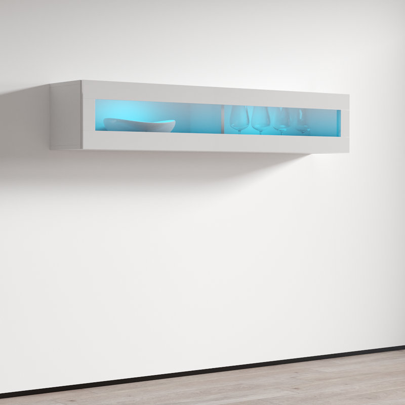 Balroop 63" Floating Shelf with 16-Color LED Lighting, High Gloss Finish, White