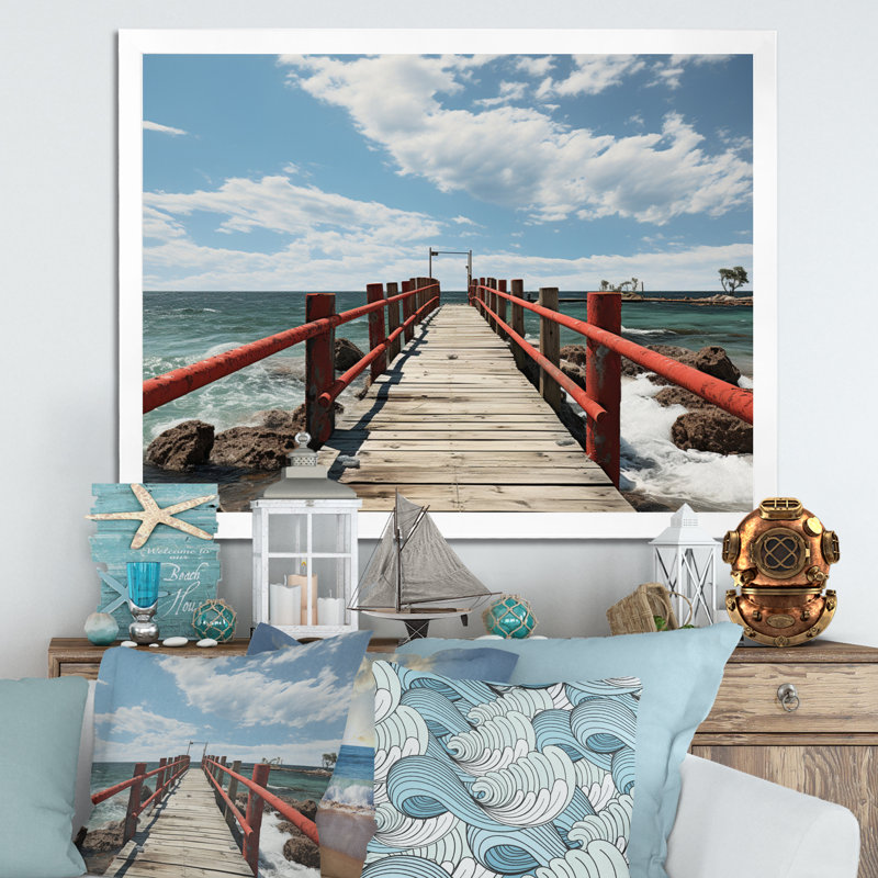 Tyris Beach Pier Point de vue noir sur toile, Cadre photo blanc, H 24 po x l 32 po x P 1 po