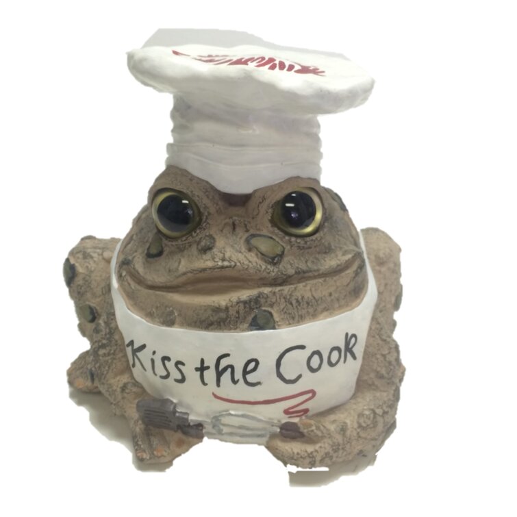 Chef Kiss The Cook Character Toad Garden Statue Homestyles Size: 4.75 H x 5.25 W x 4.25 D, Color: Brown